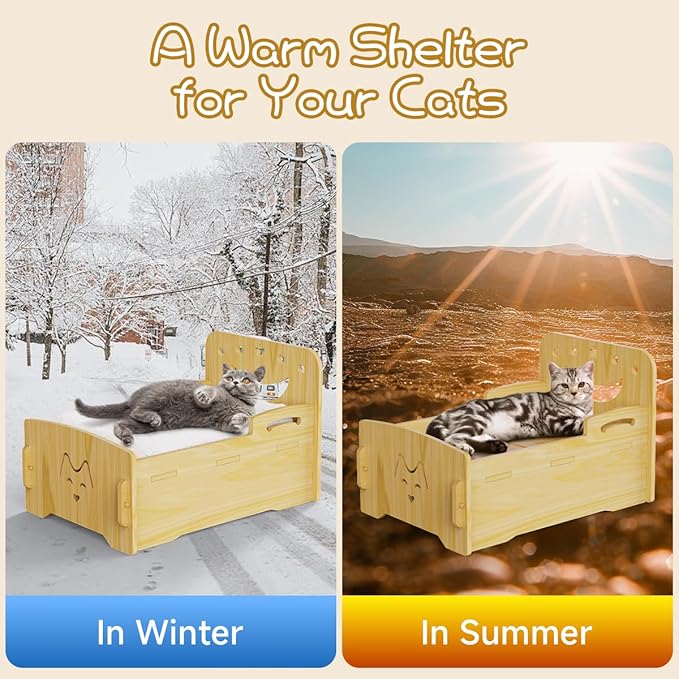 Wooden Cat Bed-Wooden Indoor Pet Bed for Cats, Dogs, Rabbits, Kittens and Small Animals Without Mattress，Easy Assembly