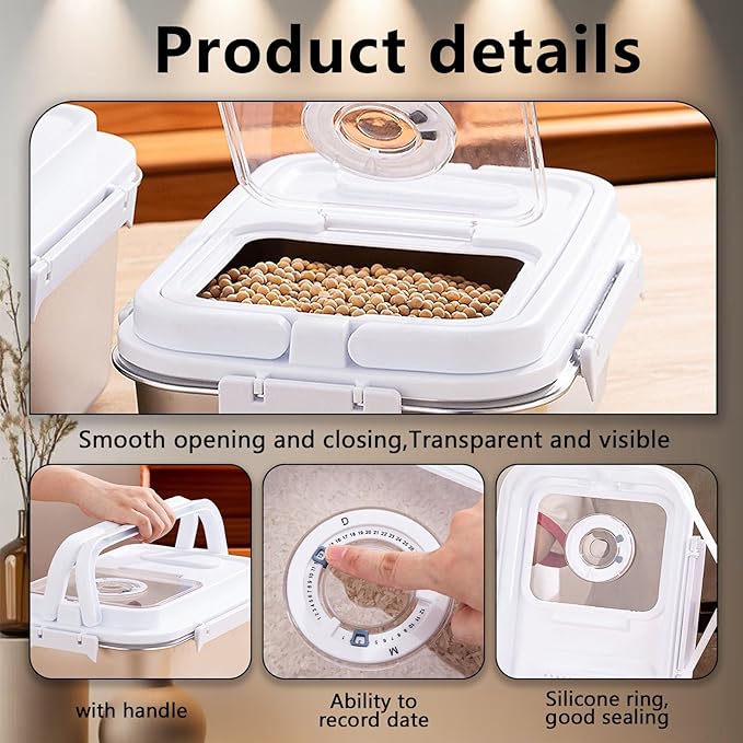 Sanbo Dog Food Storage Container Stainless Steel with Scoop, Airtight Pet Metal Food Storage Bin,Cat Food Canister,Storage Box with Date Tracker for Kitchen (Sliver, 10L)