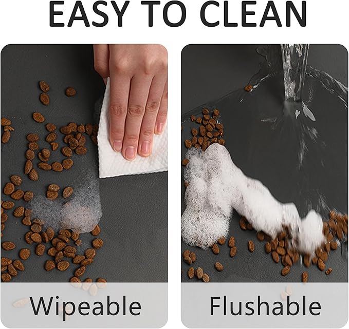 YCT Pet Dog Cat Feeding Mats - Non-Slip, Super Absorbent, Eating Mat with Footprints, 24 x 16.9 inches, Dark Grey