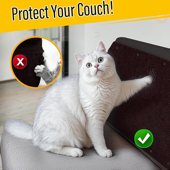 Cat Scratch Couch Furniture Protector, Adhesive Cat Scratch Pad Deterrent for Furniture, DIY Climbing Scratcher for Indoor Cats (Brown, 78.7x15.8 in)