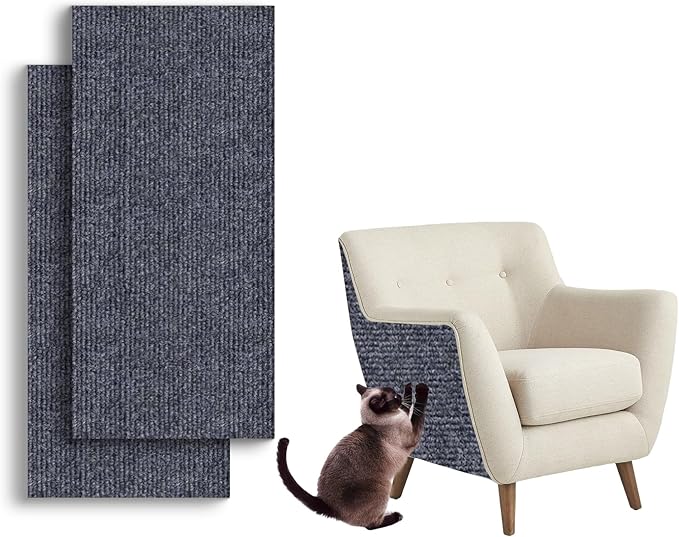 Cat Scratching Mat, Self-Adhesive Cat Scratching Carpet, Trimmable at Scratch Furniture Protector for Cat Tree Shelves, Cat Scratching Post Couch Protector (2PCS, 100 * 40CM, Grey)