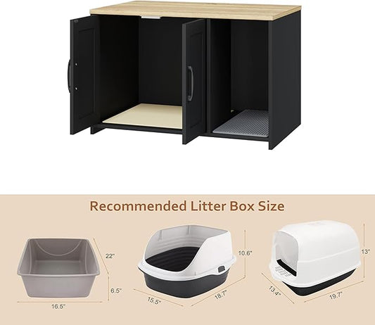 Cat Litter Box Enclosure, Hidden Litter Box Furniture with 2 Doors,Wooden Cat Washroom Indoor, Freestanding Cabinet for Living Room,Hallway,Black