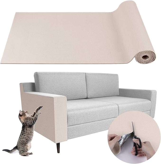 Climbing Cat Scratcher Mat Trimmable Cat Scratching Post Carpet 157.4’’x15.8’’ Self Adhesive Carpet Mat Pad Replacement for Cat Tree Shelves Post Couch Wall Furniture Steps DIY Protector (Cream White)