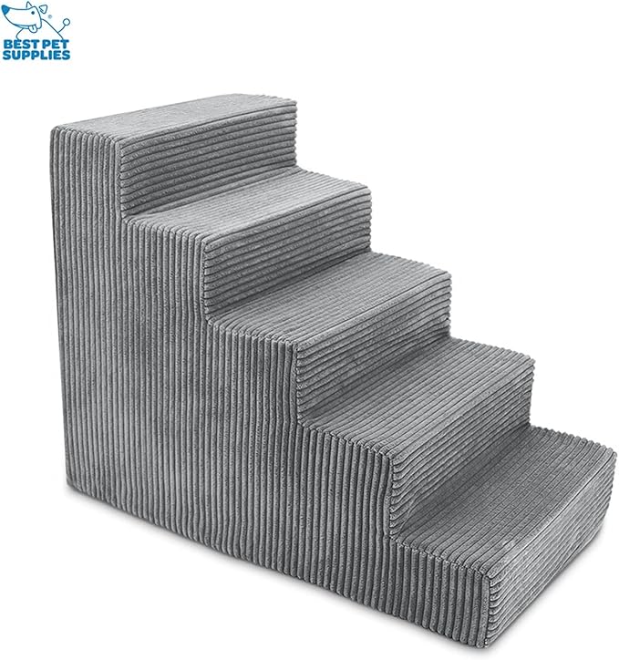 Best Pet Supplies Dog Stairs & Steps - CertiPur-US Made in USA Foam Steps for Small Dogs & Cats, Non-Slip Indoor Balanced Pet Step Support, Dog Ramp, No Assembly, Gray, 5-Step (22.5-inch Height)