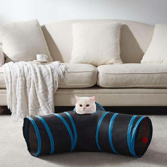 Cat Tunnels for Indoor Cats 3 Way Play Toy Kitty Tunnel Peek Hole Toy with Ball for Cat Tube Fun for Rabbits Kittens and Dogs