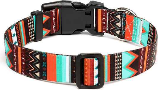 Mercano Adjustable Dog Collar - Special Design Patterns, Soft Nylon Comfortable Durable Pet Collar for Small Medium Large Dogs (M, Tribal Green)