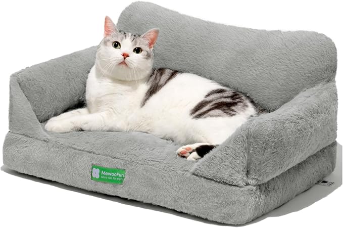 MEWOOFUN Cat Bed for Indoor Cats, Fluffy Cat Sofa for Small Pets with Removable Washable Cover, Cute Cat Couch with Non-Slip Bottom (Grey, 22x15x10)