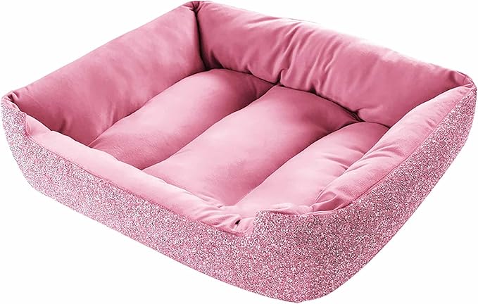 Pet Bed, Sparkling Rhinestones, Soft, Comfortable Velvet, for Lounging Dogs, Cats, Pets, Pink, Large, Sold Individually