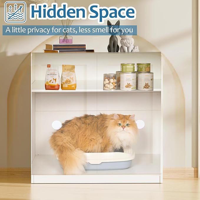 BEWISHOME Tall Litter Box Enclosure, Simple Hidden Litter Box Furniture with Removable Divider, Fit Most of Cat Litter Robot Indoor Pet House as Sideboard Cabinet White CMW12W