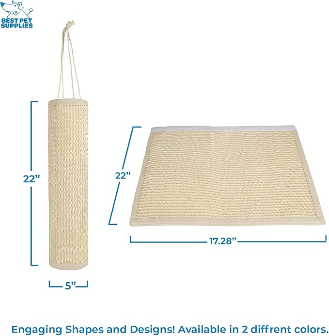 Best Pet Supplies Cat Scratchers for Indoor Cats - Interactive Hanging Log & Mat, Supports Natural Behaviors, Heavy Duty, Cream