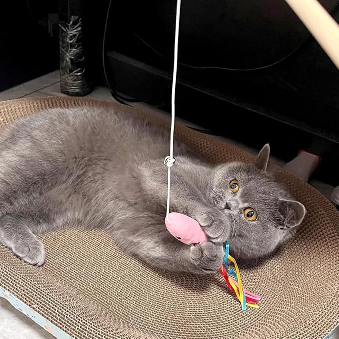 IUHKBH Cat Wand, 3 PCS Interactive Kitten Toys Wooden Handle Kitten Teaser Toys with Cute Fish Tail Sturdy Cat Sticks