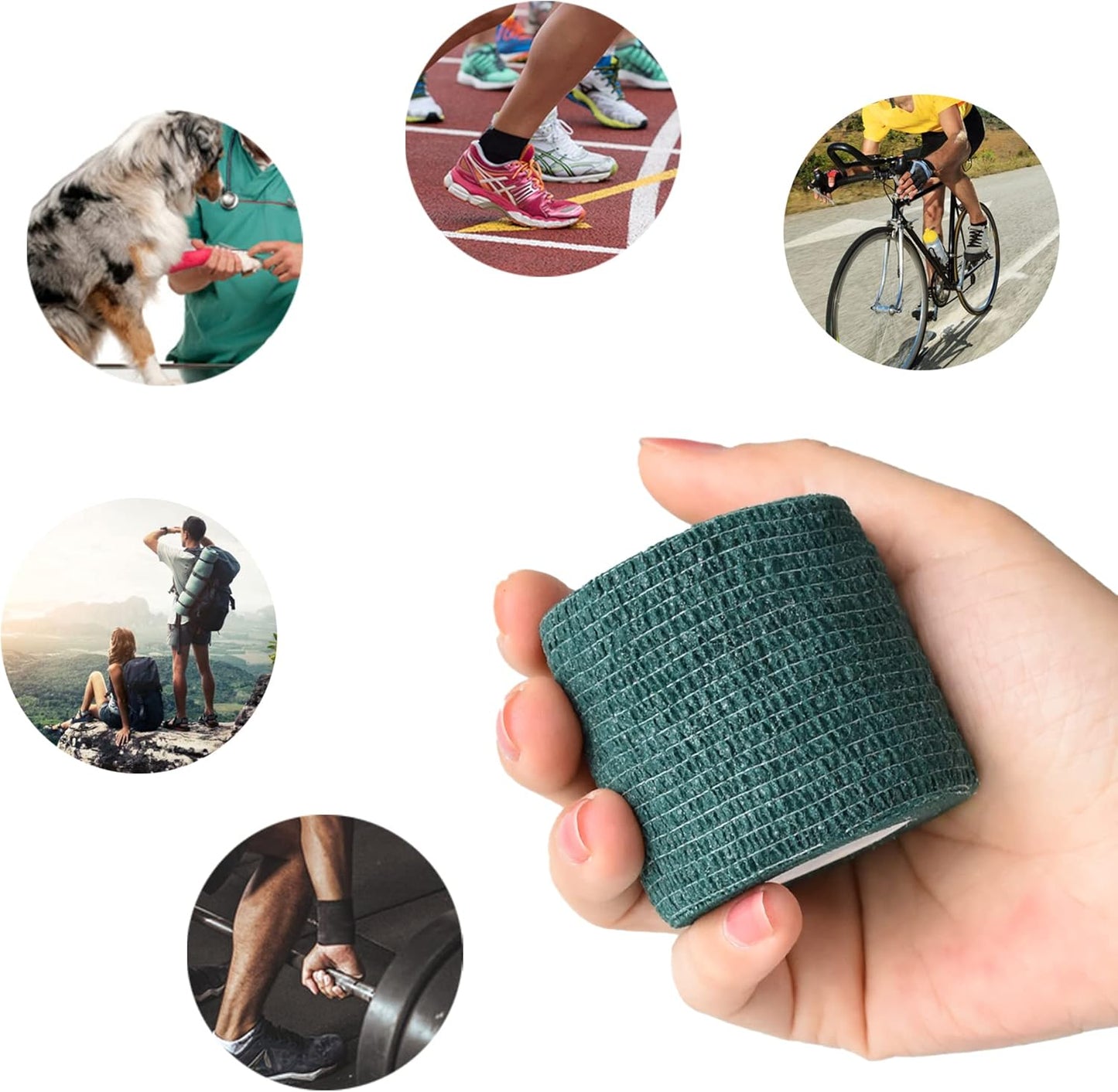 9 Pack 2" x 5 Yards Self Adhesive Bandage Wrap Self Stick Wrap for Ankle, Wrist, Finger, Sports, Breathable Cohesive Vet Tape for Pets (Dark Green)