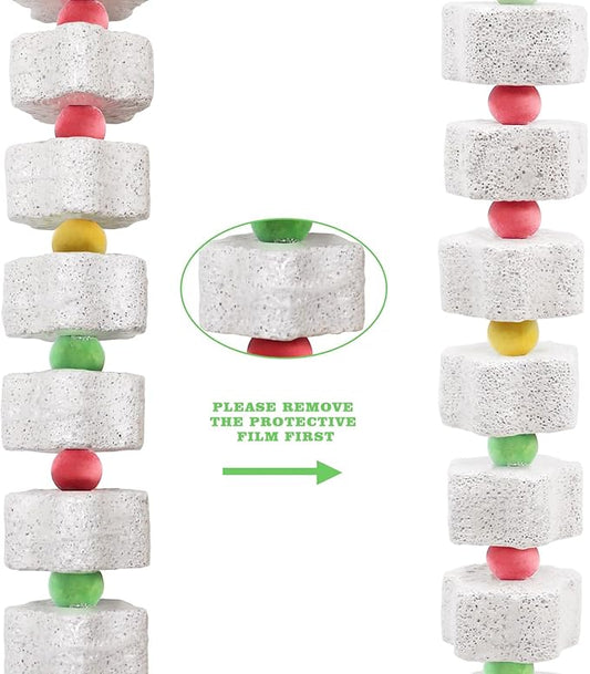 2 Pack Mineral Block Chew Toys with Colorful Beads and a Bell, Bird Beak Grinding Stone, Cage Accessories for African Grey, Budgies, Cockatiels, Small to Medium Birds