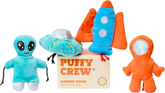 Interactive Catnip Cat Plush Toy, Space Travel Theme, 5‘’, for All Breed Size Cats (4 in 1)