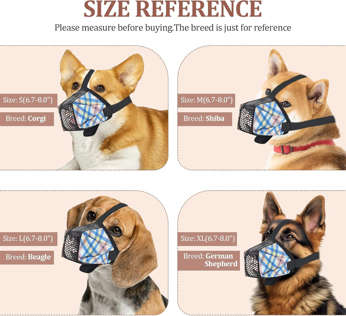 Dog Muzzle for Small Large Dogs - Soft Nylon Basket Muzzle with Adjustable Strap, Breathable Mesh Design Prevents Biting Chewing Licking Eating - Ideal for Training, Grooming & Vet Visits (Blue, S)