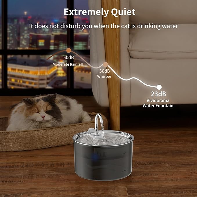 Cat Water Fountain Stainless Steel Lid, 3L/101oz Pet Water Fountain, Dog Waterer with Quiet Pump and 4-Layer Filtration