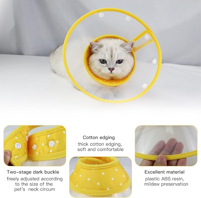 Pet Cone Recovery Dog Cone Adjustable Dog Collar Clear Padded Collar with Breathable Soft Edge, Plastic Puppy Cone Protect The Neck Surgery Recovery, Designed for Cats and Puppies (Yellow, M)