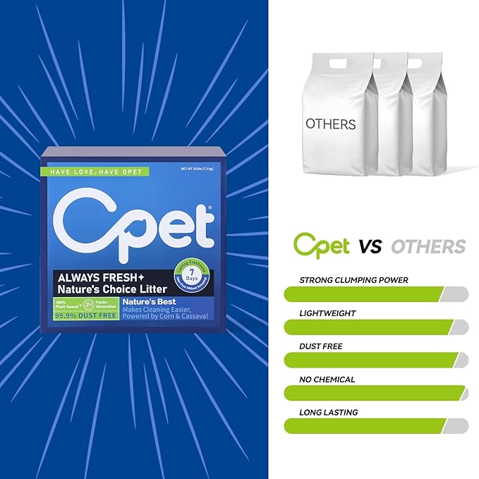OPET Corn & Cassava Cat Litter, Natural Sustainable Ingredients, Quick Clumping Tapioca Cat Litter, Flushable, Superior Odor Control, 99.9% Dust Free Kitty Litter
