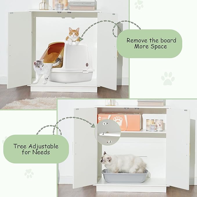 Litter Box Enclosure, 30.9'' High Large Litter Box Furniture, Modern Cat Litter Box Enclosure with Hidden Storage, Side Table, End Table, White GCLB003WT