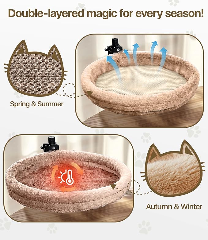 Cat Desk Bed, Cat Hammock for Home Office, 360°Rotating & Adjustable Shelf, Removable Comfortable Soft Pet Nest Bed, Modern Unique Kitten Furniture Attachment for Game Tables, Brown
