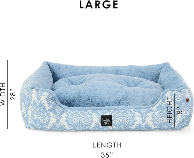 Nicole Miller New York PET Mod Damask Plushy Bolster Pet Bed, Cozy & Calming, Non-Slip Bottom, Machine Washable Cover, Blue, Large 35"x28"x8"
