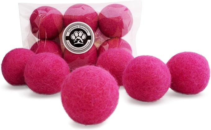 Wool Cat Toys - Silent Felt Balls for Small Pet Fetch and Play - Eco Friendly Quiet Wool Ball Toy for Cats and Kittens - Choose Your Colors - Pink
