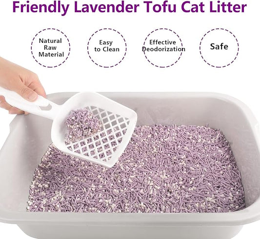 Tofu Cat Litter, Dust-Free Kitty Litter, Fast Drying, Ultra Absorbent Clumping Cat Litter Pellets, Lavender Odor Control, Less Scattering, Dust-Free Mixed.