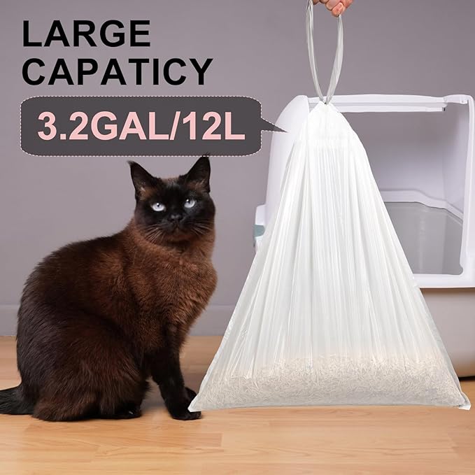 Extra Large Cat Litter Box Liners, Cat Litter Waste Receptacles Bags for Cleanpethome Self Cleaning Litter Box Pet Poop Bags with Drawstring 60 Count