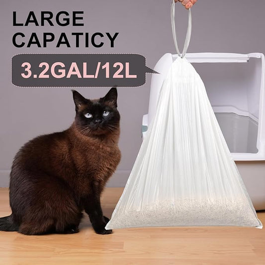 Extra Large Cat Litter Box Liners, Cat Litter Waste Receptacles Bags for Cleanpethome Self Cleaning Litter Box Pet Poop Bags with Drawstring 60 Count