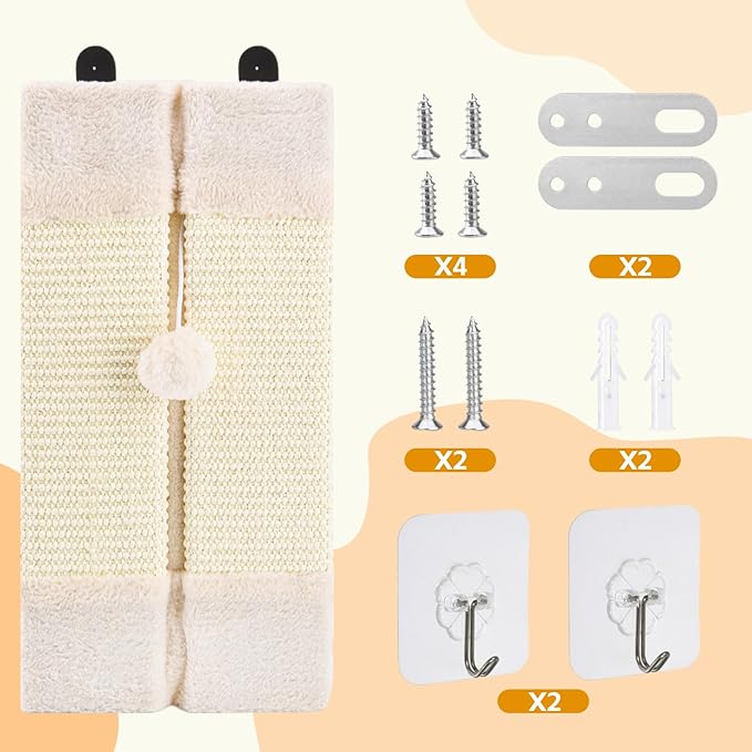 Wall Corner Cat Scratcher for Indoor Cats- Wall Mounted Sisal Scratching Pad with Hanging Ball - Vertical Corner Wall Mount Scratch Panel, Protector for Wall Corner