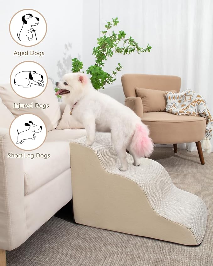 Dog Stairs for Small Dogs,3 Step Dog Ramp for Couch and Bed,Pet Stairs with Non-Slip Bottom for Old Cats,Indoor Pet Steps,Comfort,Durable,15.4" H