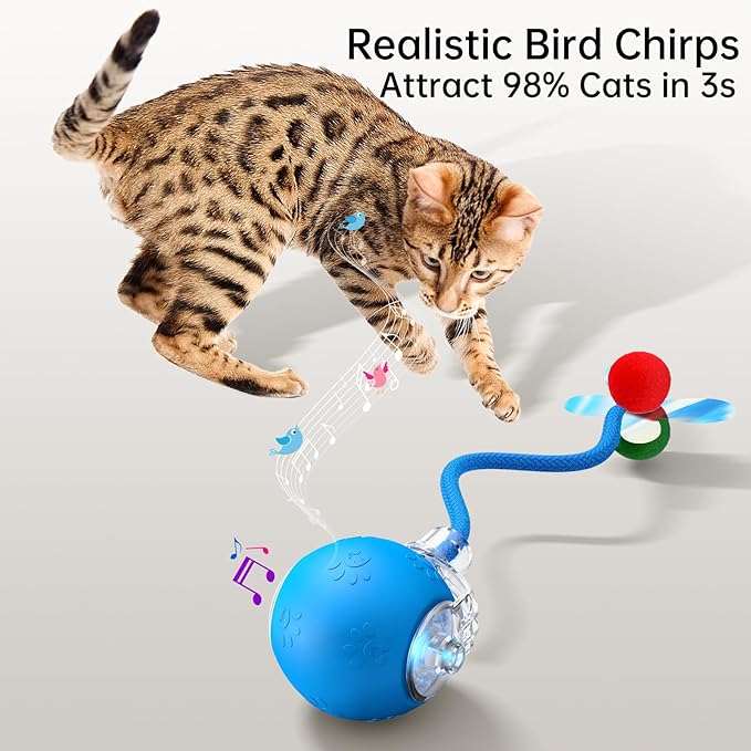 Interactive Cat Toy Ball- 2025 Smart Rolling Cat Toy with Shiny Tail, Motion Activated Boredom Relief for Indoor Cats, USB Rechargeable & Obstacle Avoidance