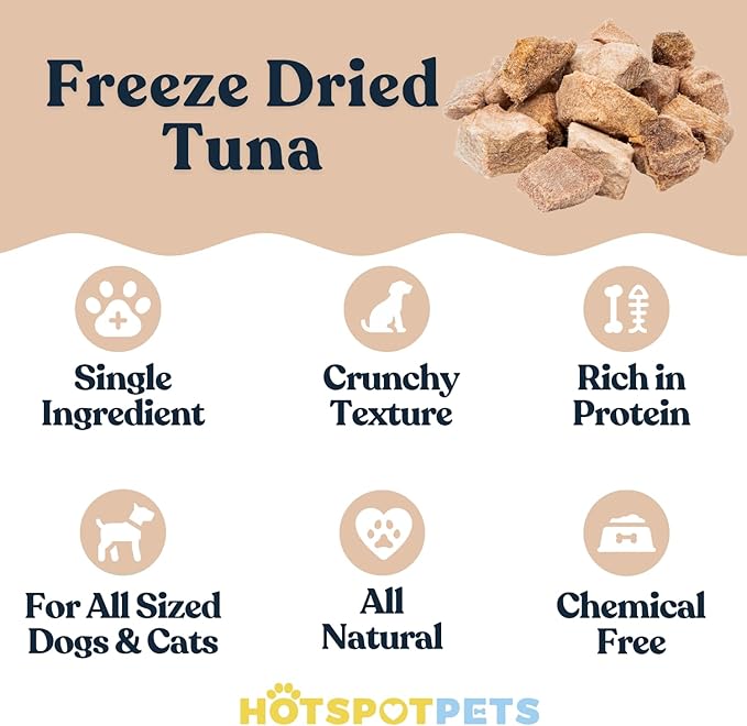 hotspot pets Freeze Dried Tuna Treats for Cats & Dogs - Made in USA, 1lb Value Bag, Single Ingredient, All Natural -Healthy, High Protein, Perfect for Training, Topper or Snack