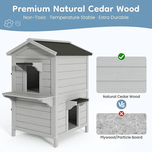Outdoor Cat House for Multiple-Cats：Wooden Cat Shelter with Weatherproof Roof, Easy Access & Ventilation, Large Pet Catio for Feral Cats, Indoor Outside Use