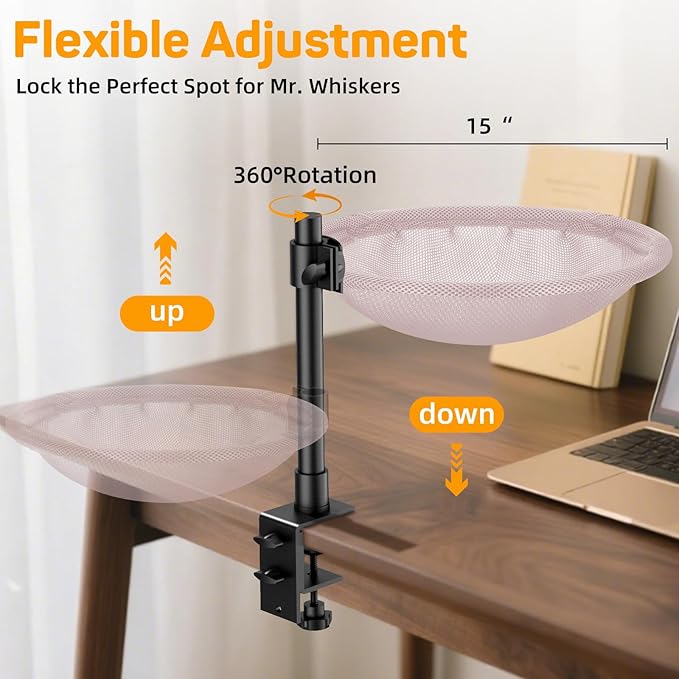 Cat Desk Bed & Perch - Breathable Soft Mesh Cat Hammock Nest for Home Office Desk, 360° Flexible Adjustable, Holds Up to 62 lbs for Gaming/Study Table (Pink)