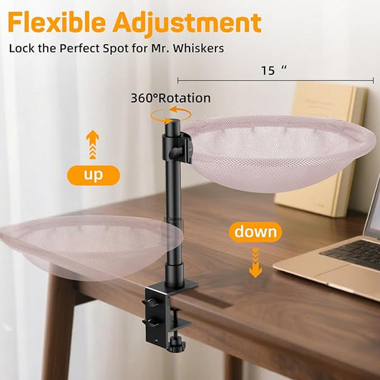 Cat Desk Bed & Perch - Breathable Soft Mesh Cat Hammock Nest for Home Office Desk, 360° Flexible Adjustable, Holds Up to 62 lbs for Gaming/Study Table (Pink)