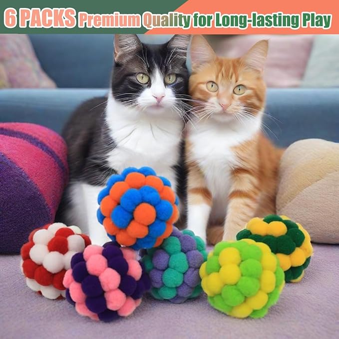 Cat Ball Toys, 2 Inches Soft Fuzzy Balls, 6-Pack Cat Toy Balls