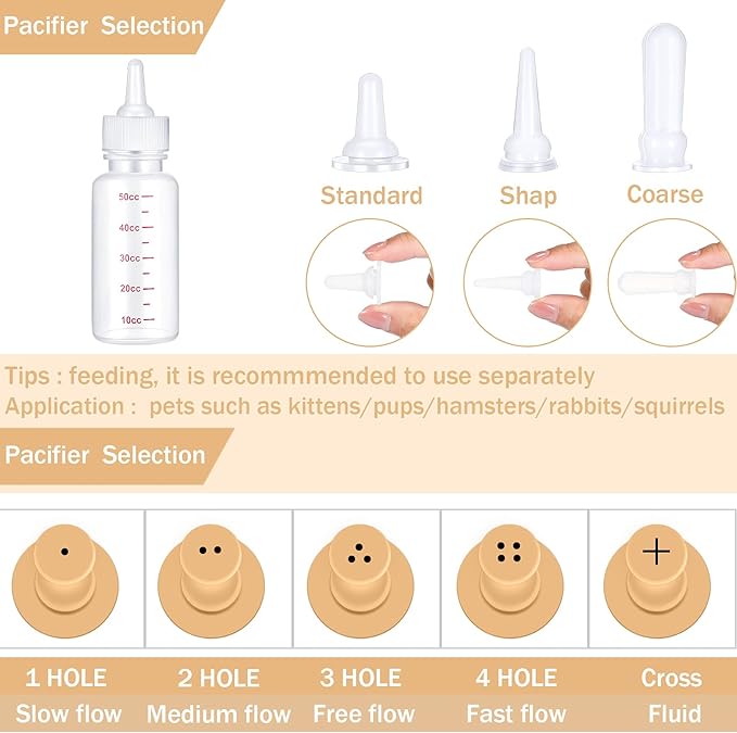 17 Pieces Pet Nursing Bottle Kit Including 2 Pet Feeding Bottle, 8 Replacement Feeding Nipples, 5 Dog Nursing Syringes in 1 Ml, 5 ml and 10 Ml, 2 Cleaning Brushes for Kittens, Puppies, Rabbits