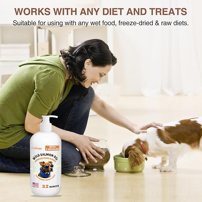 Salmon Oil for Dogs, Fish Oil for Cats, 32oz Salmon Oil for Dogs Skin and Coat Fish Oil Supplements with Vitamin D, EPA + DHA for Itchy Relief, Immune Support for Joints & Heart, Dry Skin & Allergies