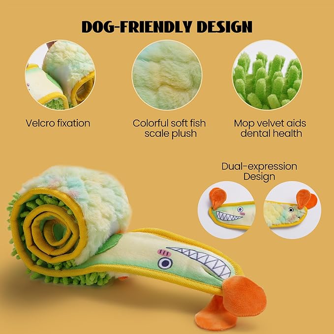Nocciola EEL Squeaky Dog Toy, Tough No Stuffing Toy for Tug of War, Puppy Interactive Puzzle Fun to Keep Them Busy, Cognitive Crinkle Dog Toy for Large Medium Small Breed, Yellow