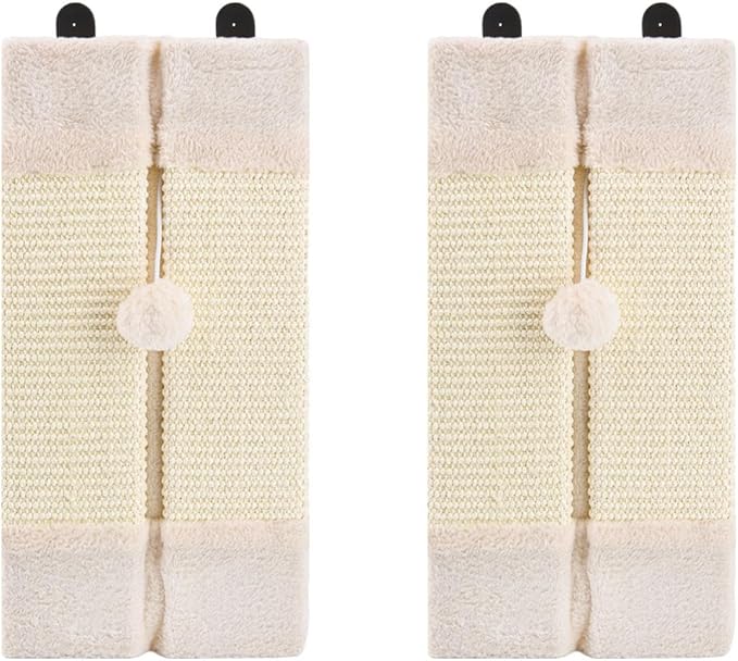 2-Pack Wall Corner Cat Scratcher for Indoor Cats - Wall Mounted Sisal Scratching Pad with Hanging Ball - Vertical Corner Wall Mount Scratch Panel, Protector for Wall Corner