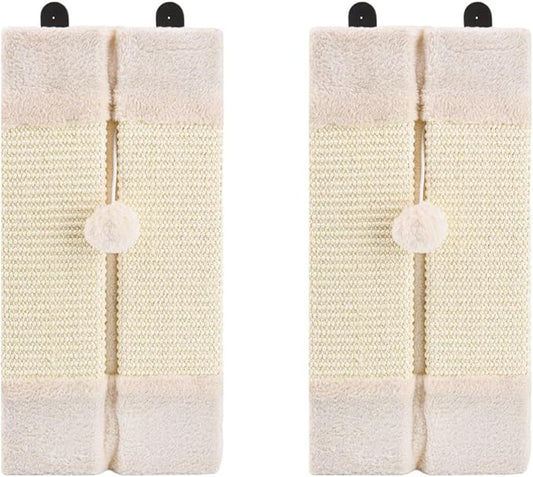 2-Pack Wall Corner Cat Scratcher for Indoor Cats - Wall Mounted Sisal Scratching Pad with Hanging Ball - Vertical Corner Wall Mount Scratch Panel, Protector for Wall Corner
