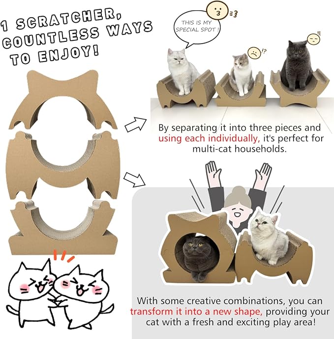 Lumizone Cat Scratcher Bed Lounge Cardboard Scratching Board for Indoor Cats Multi-Functional Freely Combine Scratch Pad Toy Durable Scratcher House