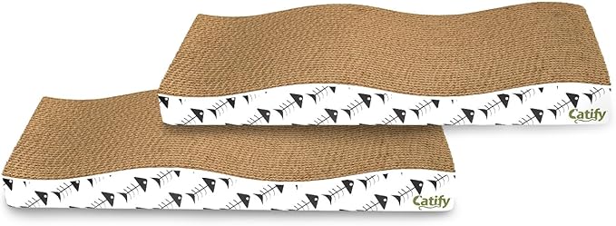 Best Pet Supplies Cat Scratcher, Wave Shaped Reversible Cardboard, Claw Safe, Durable, Natural Recycled Materials, Supports Active Play, Pack of 2