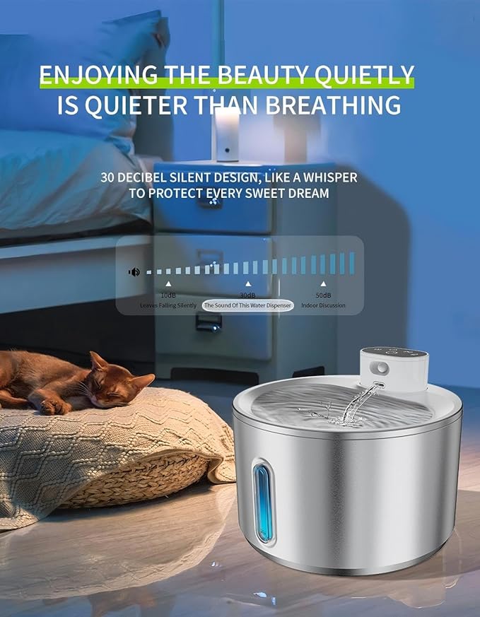 Cat Water Fountain,135oz/4L Large-Capacity Automatic Wireless Pet Water Fountain, Food-Grade Stainless Steel,Intelligent Water Sensing,2 Replaceable Filter Core, Multi-Pet Households