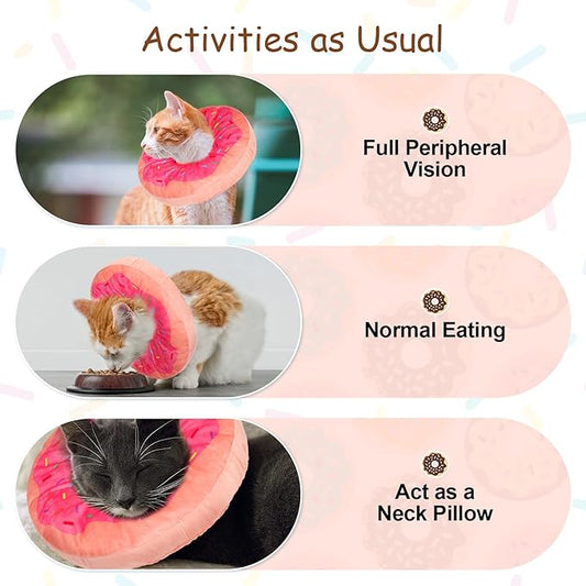BEAUTYZOO Cat Cone Collars Soft, Cat Recovery E Collars After Surgery to Stop Licking, Adjustable Elizabeth Circle Collar Cute Pet Donut Pillow for Cats Kitten Small Dogs, Pink S
