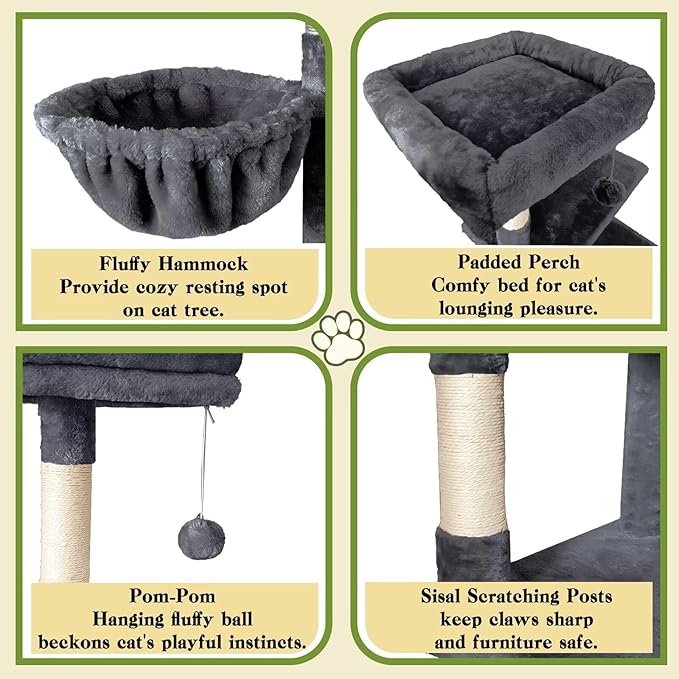 57" Cat Tree Tower for Indoor Cats, Multi-Level Cat Tower Condo with Sisal Scratching Post (Dark Gray)