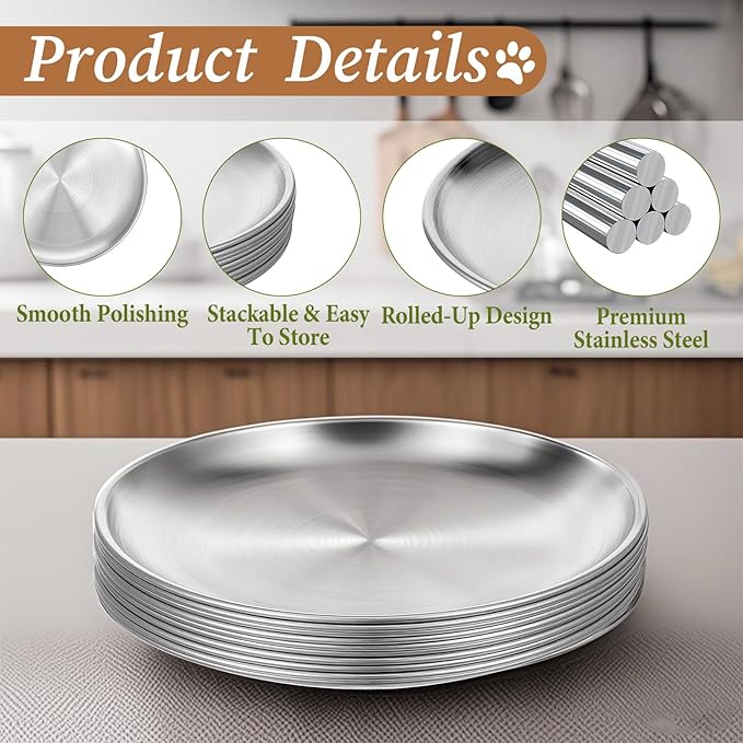 16Pcs Stainless Steel Cat Bowls 6.7Inch Shallow Cats Food Dish Cat Wet Food Bowl Whisker Friendly Cats Bowl for Kitten and Small Pets
