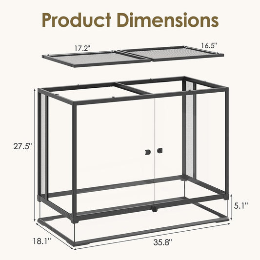 Erinnyees 74 Gallon Reptile Terrarium with Top Screen Ventilation, Snake Habitat with Heating Pad Space, Front Opening Reptile Vivarium with Sliding Cable Outlet for Leopard Geckos, Snakes, Turtles