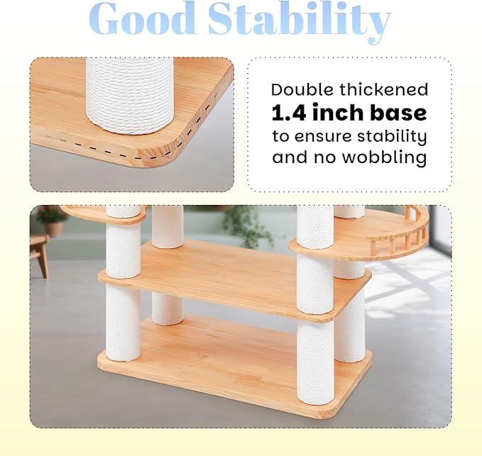 77" Tall Large Cat Tree,Solid Pine Wood Multi-Level Modern Cat Tower with Sisal Scratching Posts,Cat Condo and Removable Washable Cushions,Luxury Huge Cat House for Indoor Cats Large Adult